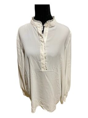 Simply Vera Vera Wang Cream Ruffle-Trim Popover Blouse